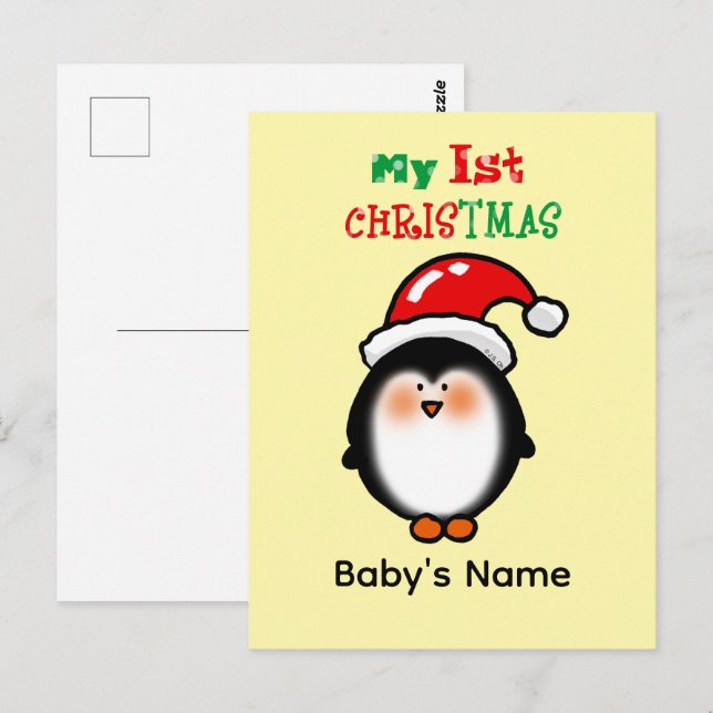 Postal Mi Primer Navidad Pingüino Adorable (Anverso / Reverso)