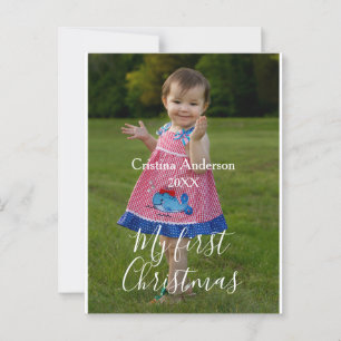 Postal mi primer nombre de foto de bebé de Navidad año si
