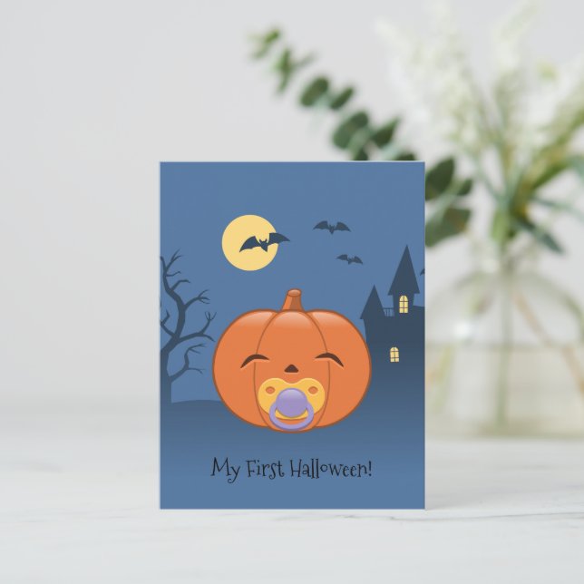 Postal Mi primera Calabaza Pacificadora de Halloween (Anverso de pie)