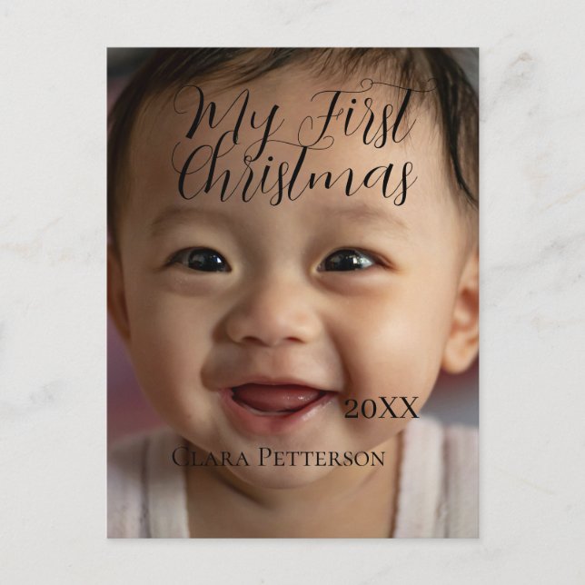Postal Mi primera foto de bebé navideña añada nombre año  (Anverso)