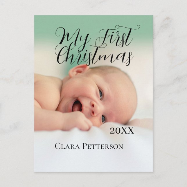 Postal Mi primera foto de bebé navideña añada nombre año  (Anverso)