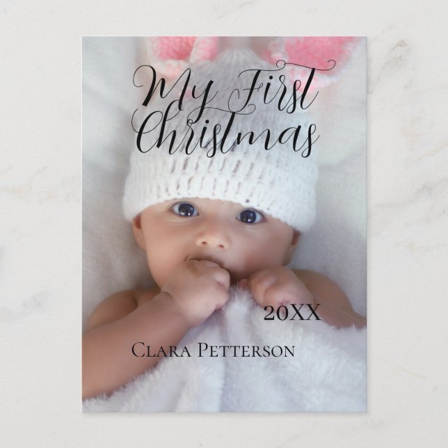 Postal Mi primera foto de bebé navideña añada nombre año  (Anverso)