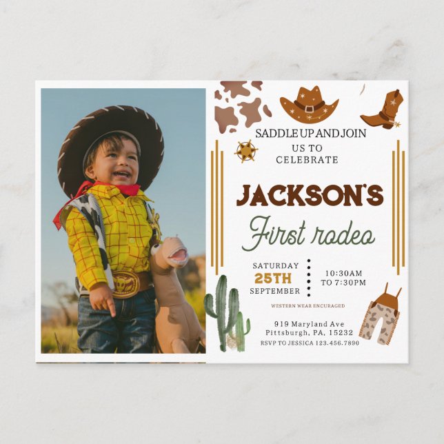 Postal Mi primera foto de Rodeo Cowboy el primer cumpleañ (Anverso)