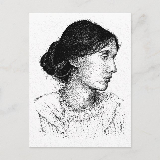 Postal Mi propio dibujo de tinta de 2004 Virgina Woolf (Anverso)