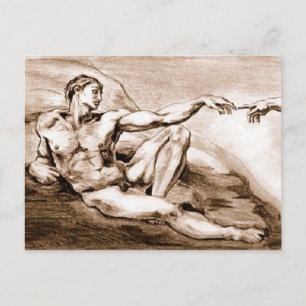Postal Mi propio dibujo del Adán de Miguel Ángel