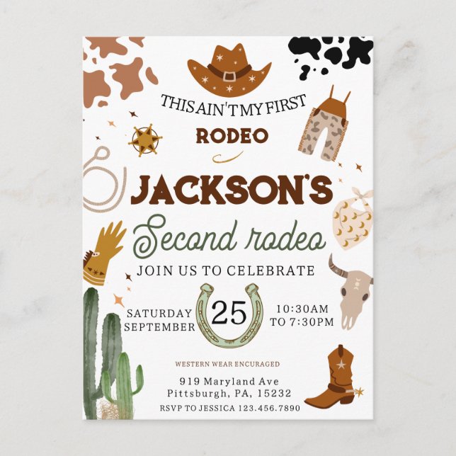 Postal Mi segundo cumpleaños de Rodeo en el salvaje oeste (Anverso)