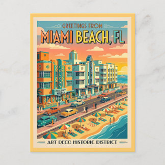 Postal Miami Beach Art Deco District Vintage Style