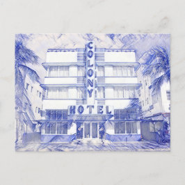Postal Miami Beach Art Deco Hotel Pen Art Postcard