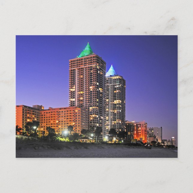 Postal Miami Beach con las torres de diamantes azules y v (Anverso)