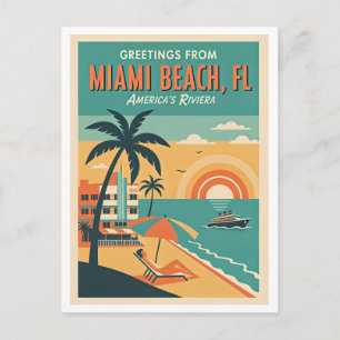 Postal MIAMI BEACH FL Viajes Retro