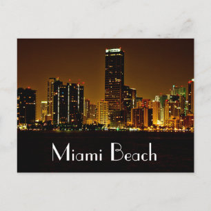 Postal Miami Beach Florida Night Skyline Post Card