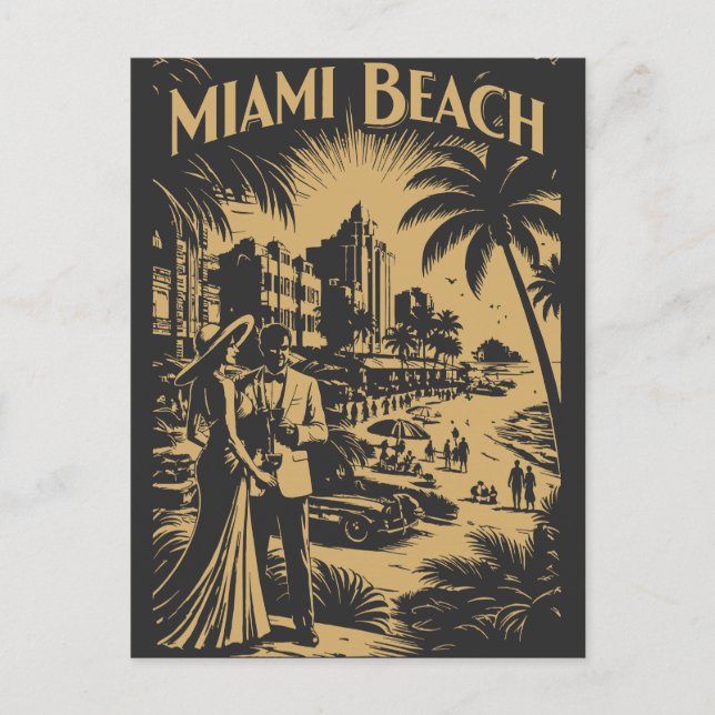 Postal Miami Beach, Florida Retro Art Deco Travel Tourism (Anverso)