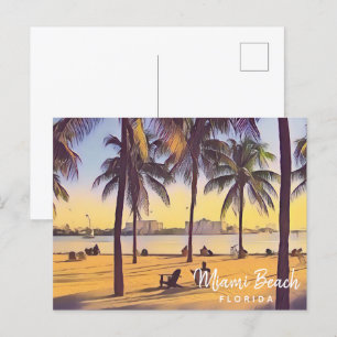 Postal Miami Beach Florida Vintage Watercolor Art