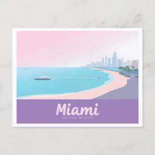 Postal Miami Florida Coastline Cityscape Pastel Travel