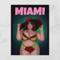 MIAMI FLORIDA CURVY BBW ART BIKINI CHICAS POSTCARD