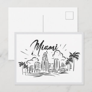 Postal Miami Florida EE. UU. dibujado a mano