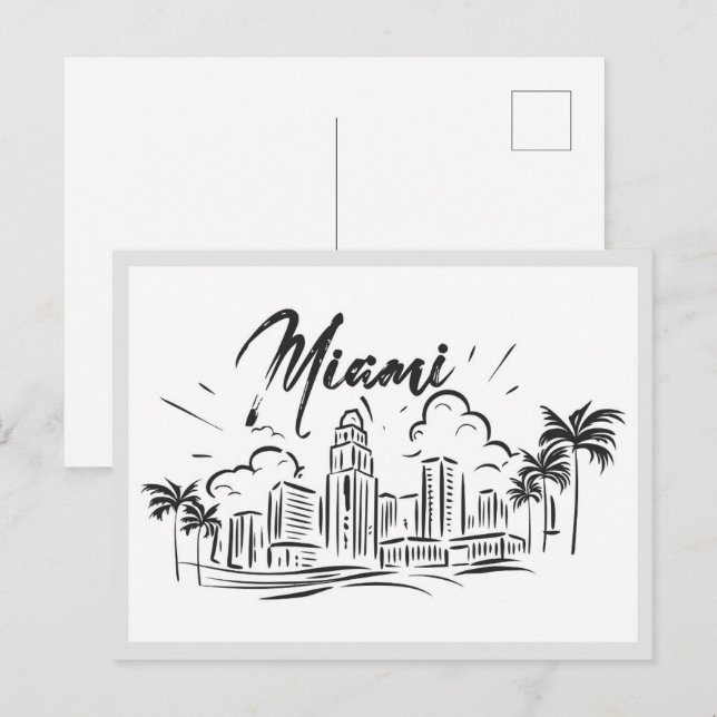 Postal Miami Florida EE. UU. dibujado a mano (Anverso / Reverso)
