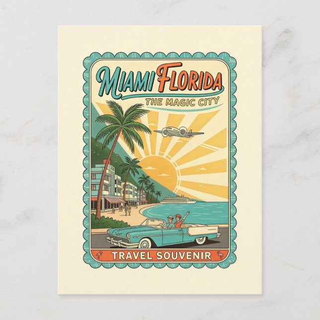 Postal Miami, Florida – Estilo Retro de los 50 (Anverso)