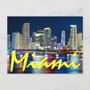 Postal Miami, Florida, La Ciudad Mágica de noche.