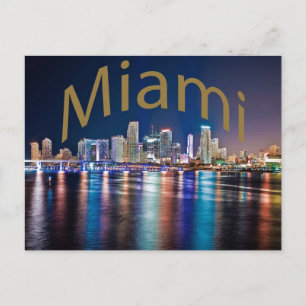 Postal Miami, Florida, La Ciudad Mágica de noche.