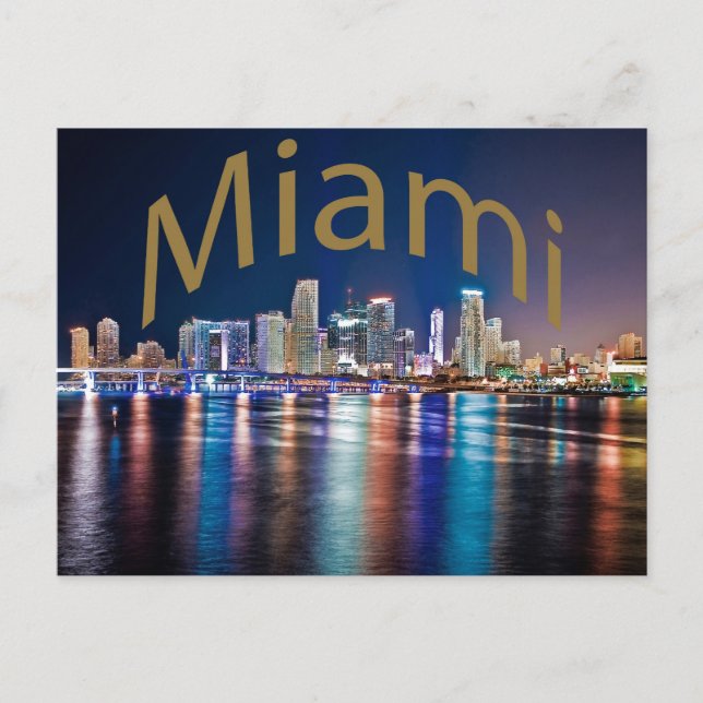 Postal Miami, Florida, La Ciudad Mágica de noche. (Anverso)