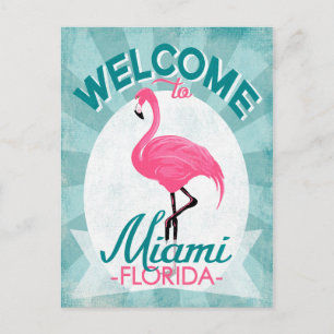 Postal Miami Florida Pink Flamingo - Viajes Retro Vintage