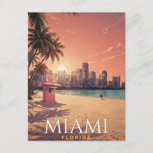 Postal Miami Florida Playa Atardecer Viaje