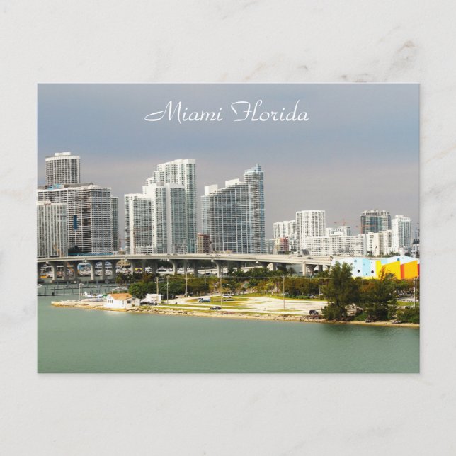 Postal Miami Florida, Skyline, edificios de altura, Puent (Anverso)