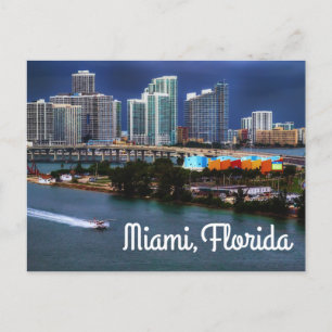 Postal Miami Florida Skyline y Harbour en Night-USA