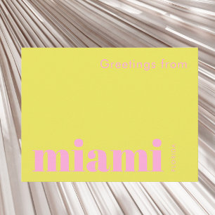 Postal Miami Florida tipográfico amarillo rosa 