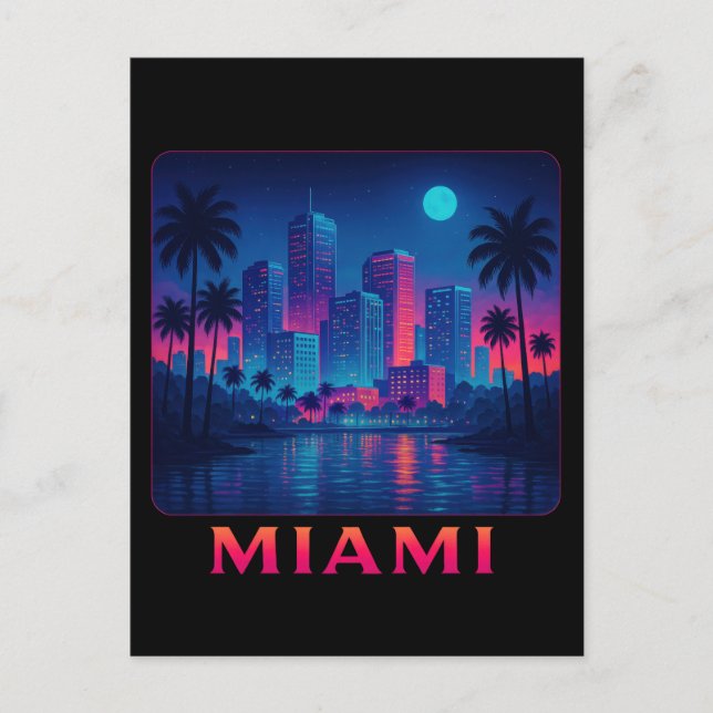 Postal Miami Moonrise - Horizonte Neon (Anverso)