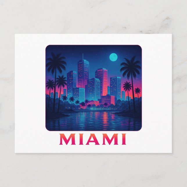 Postal Miami Moonrise - Neon Skyline (Anverso)