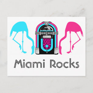 Postal Miami Rocks Funny Flamingo Retro Jukebox
