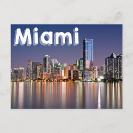 Postal Miami Skyline De Noche, Miami Florida, Estados Uni