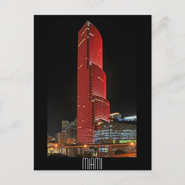 Postal Miami Tower, reflexiones de rojo (Anverso)