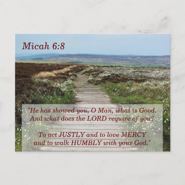 Postal Micah 6:8 Camina Humbly Bible Verse (Anverso)