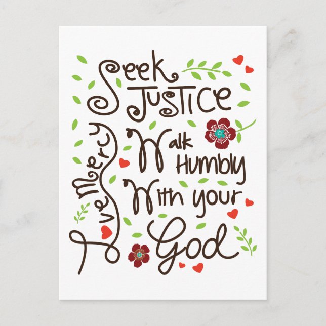 Postal Micah 6 8 Seek Justice Love Mercy Walk Humbly (Anverso)
