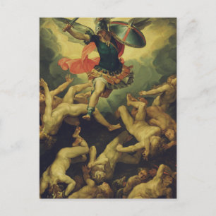 Postal Michael y los ángeles caídos Arte de Giuseppe Cesa