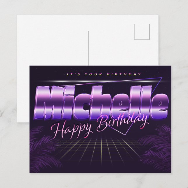 Postal Michelle Name Vorname lila Postkarte Geburtstag (Anverso / Reverso)