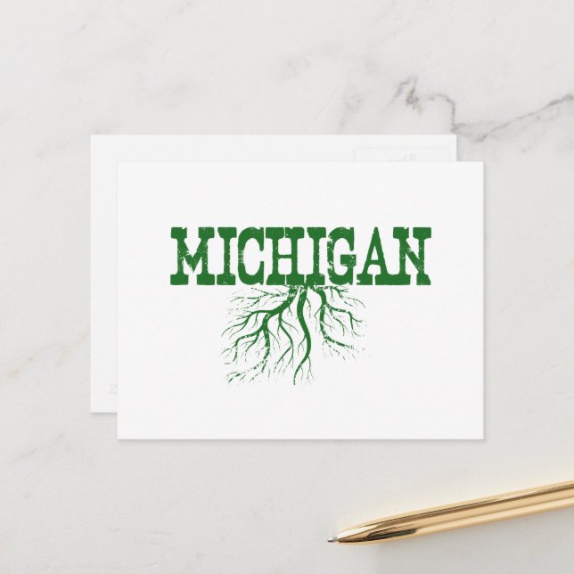 Postal Michigan con raíces en árbol verde con arte de pal (Anverso/Reverso In Situ)