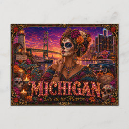 Postal Michigan Día de los Muertos Retro