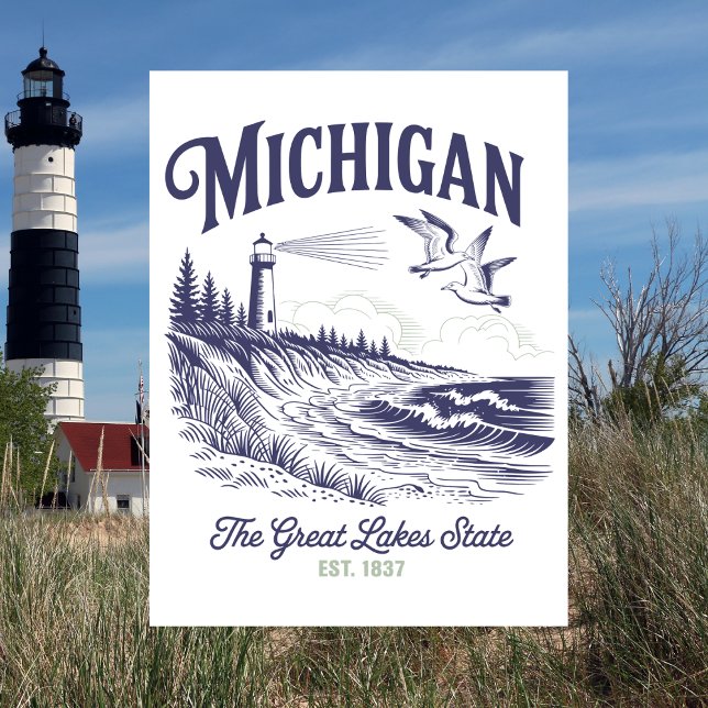 Postal Míchigan El Gran Estado de los Lagos Est. 1837 (Michigan )