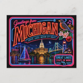 Postal Michigan Neon Estado Retro Vintage