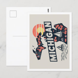 Postal Michigan Retro Travel Design Icónico Estados Unido