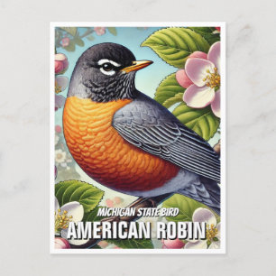 Postal Michigan State Bird American Robin