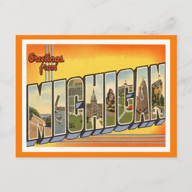 Postal Michigan Vintage Travel (Anverso)
