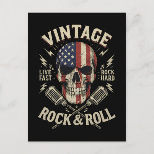 Postal Micrófono de cinta bandera americana cráneo rock v
