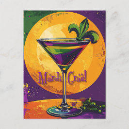 Postal Mid Century Mardi Gras Sunset Fleur De Lis Martini