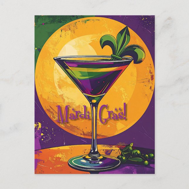 Postal Mid Century Mardi Gras Sunset Fleur De Lis Martini (Anverso)