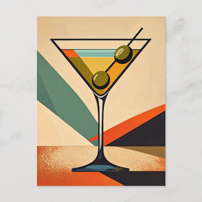 Postal Mid Century Modern Color Block Martini Art (Anverso)